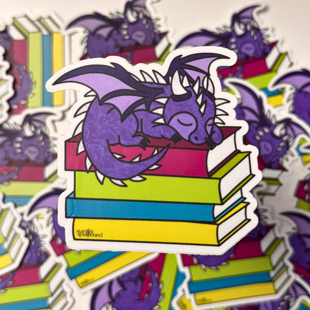 Sleeping Book Dragon Sticker | Waterproof Vinyl Sticker