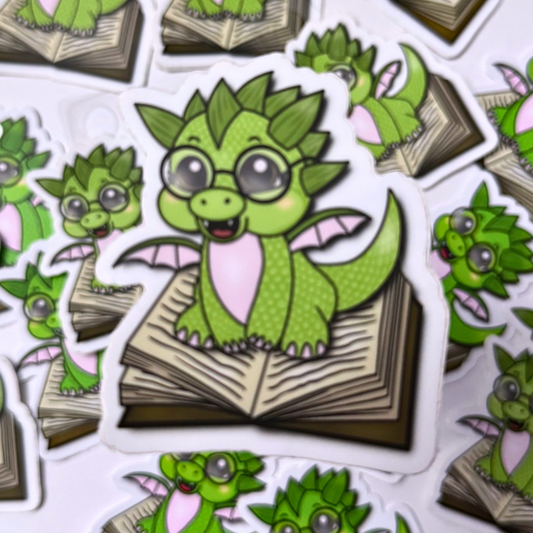 Reading Book Dragon Sticker | Waterproof Vinyl Sticker