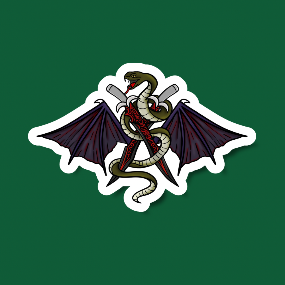 Oraya’s Dual Blades, Serpent, + Hiaj Wings | Officially Licensed Crowns of Nyaxia Sticker | Oraya Nightborn
