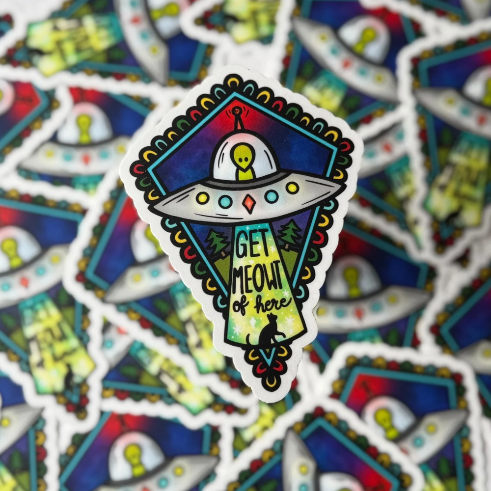 Get Meowt of Here! Alien Abducting a Cat Sticker