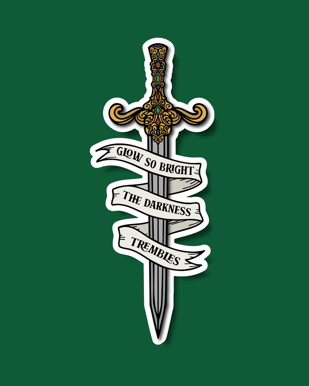 Sword of Corbois Sticker | “Glow So Bright the Darkness Trembles” Quote | Kindred Curse Saga Sticker - officially licensed